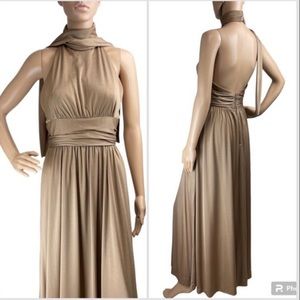 Bronze Halter Backless Maxi Dress XS Small
